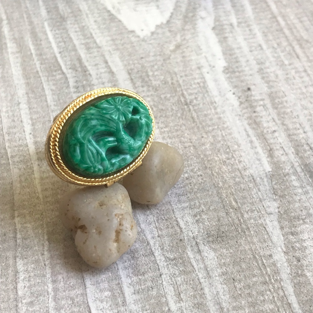 Vintage Avon Locket Ring Gold Green Boho Statement Ring 70s - Picture 7 of 15